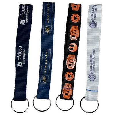Custom 3/4" Sewn Silkscreened Polyester wrist Keychain with Metal Split-Ring