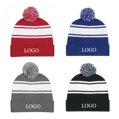 Knit Pom Beanie With Cuff