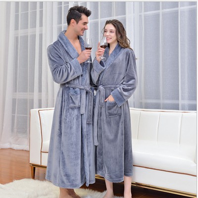 Unisex Long Flannel Bathrobe – Soft Custom Winter Lounge Robe