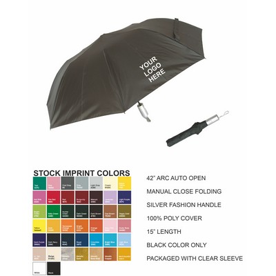 42" Arc Auto Open Folding Umbrella -Black Color Only with plastic sleeve