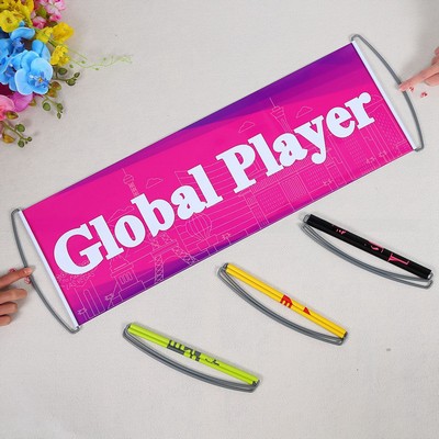 Custom 25" x 6.7" Full Color Hand Held Retractable Scrolling Banner, Low Minimum